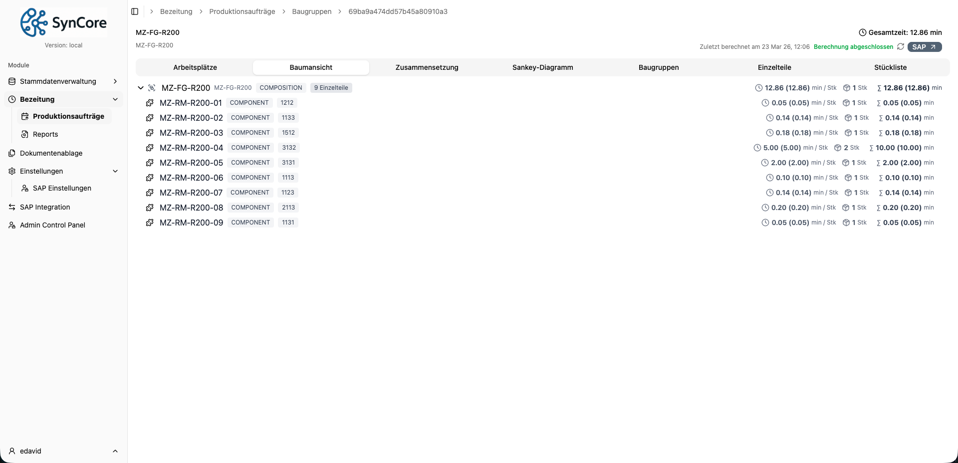SynCore Bezeitung — Kalkulations-Ergebnis je Arbeitsplatz