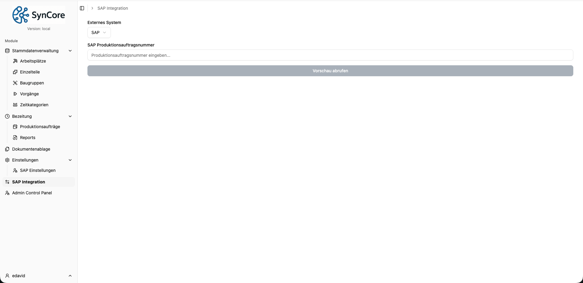 SynCore SAP Integration — Produktionsauftrag Import